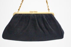 Vintage Black Suede Evening Bag France 1960s