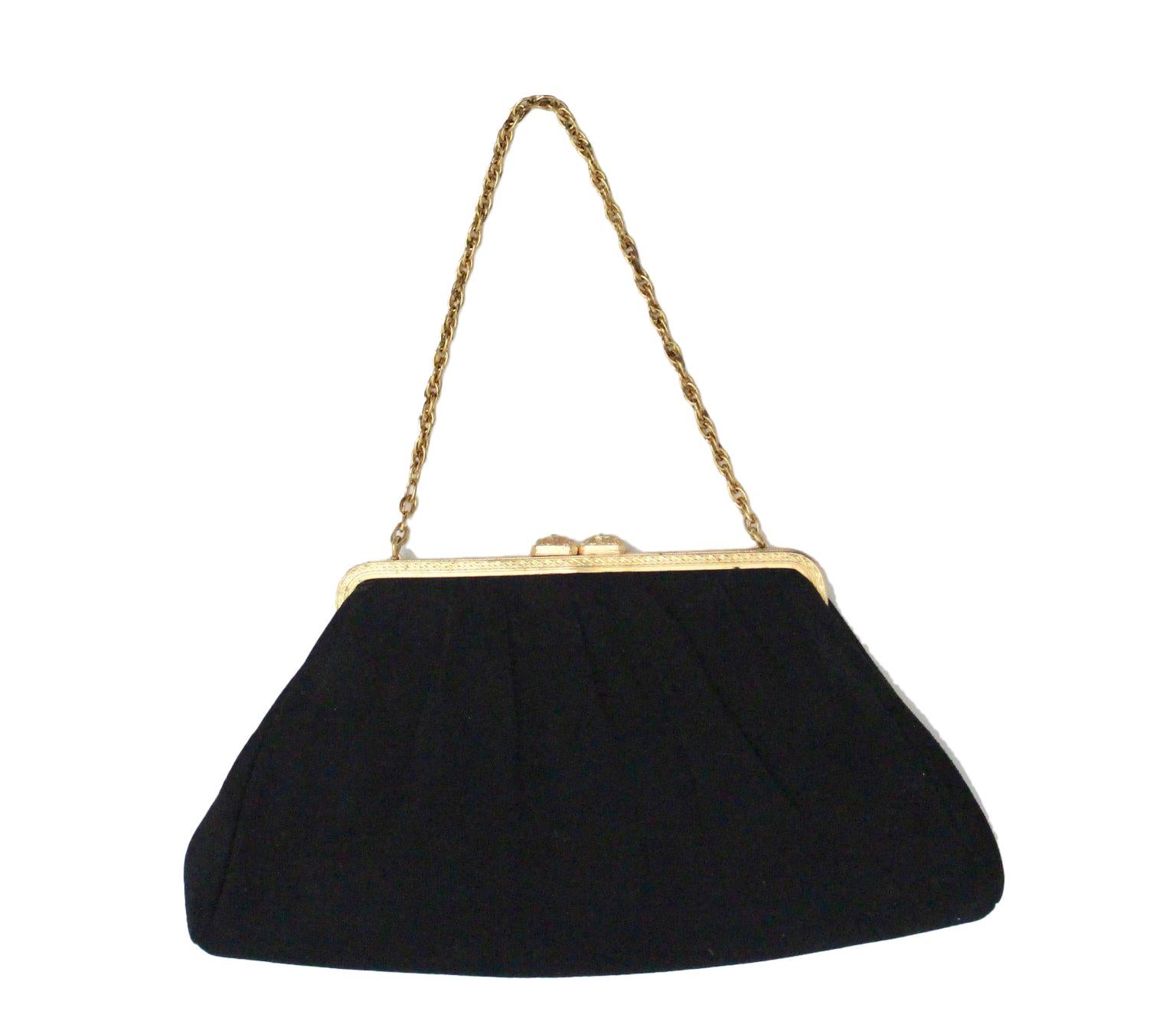 Vintage Black Suede Evening Bag France 1960s For Sale