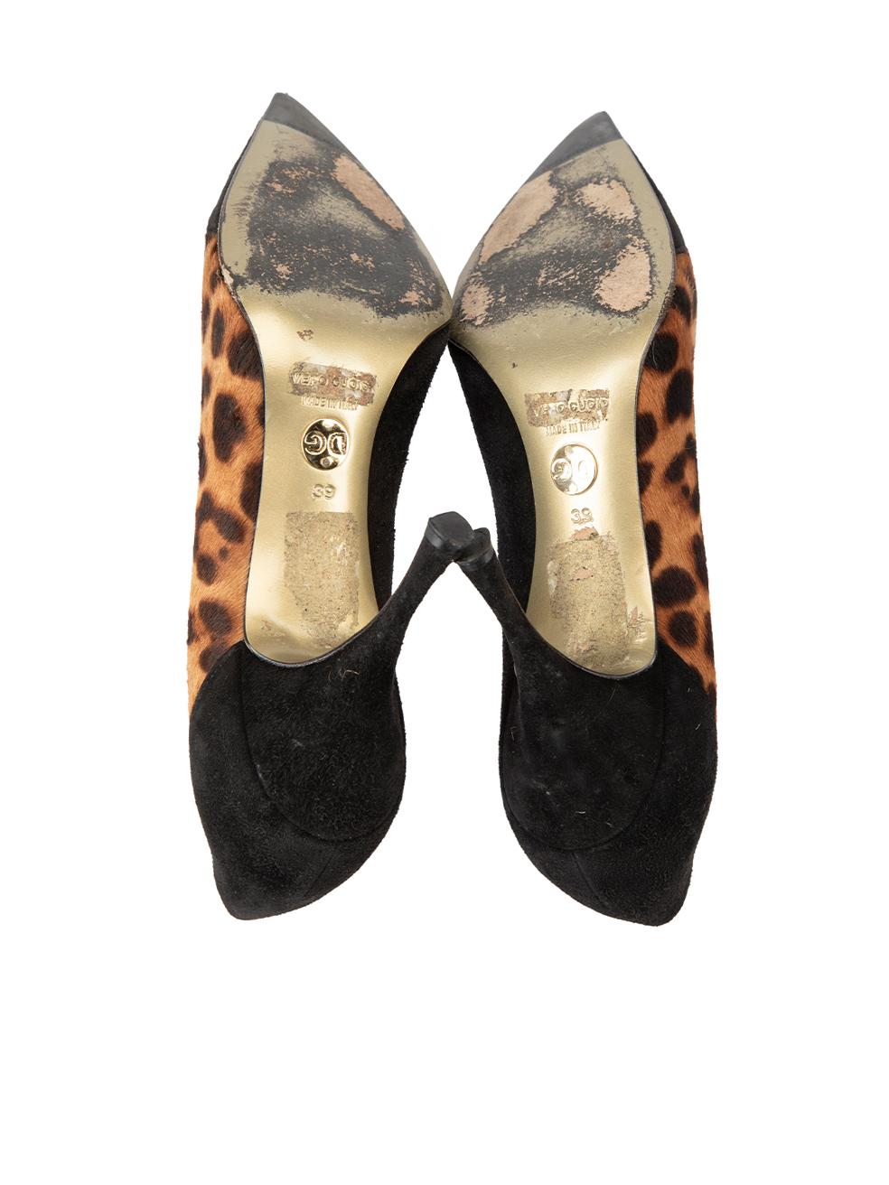 Dolce & Gabbana Vintage Black Suede & Pony Hair Leopard Panel Pumps Size IT 39 2