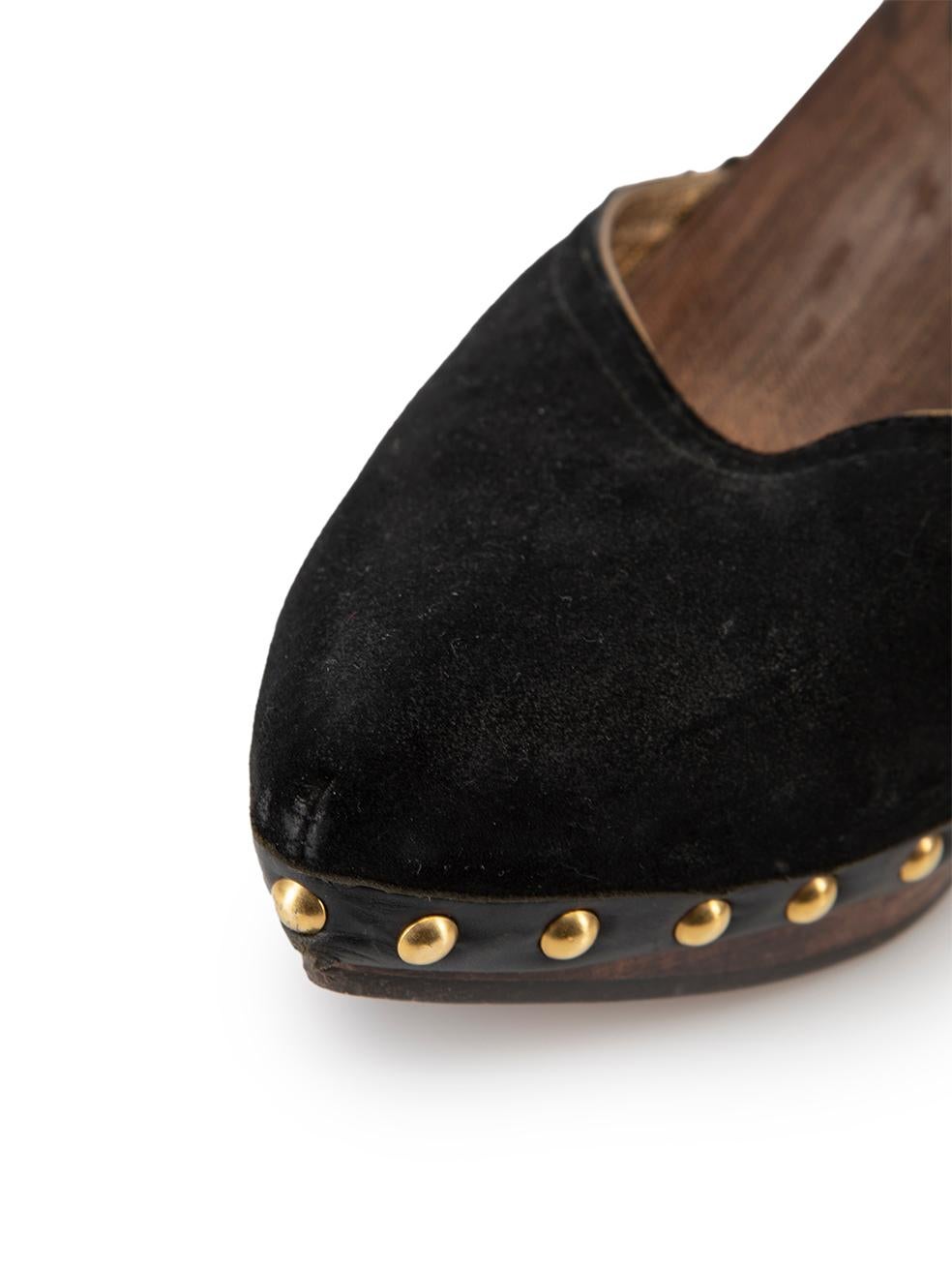 Women's Miu Miu Vintage Black Suede Studded Wooden Heels Size IT 37