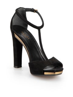 Gucci Vintage Black Suede T-Strap Sandals Size IT 35