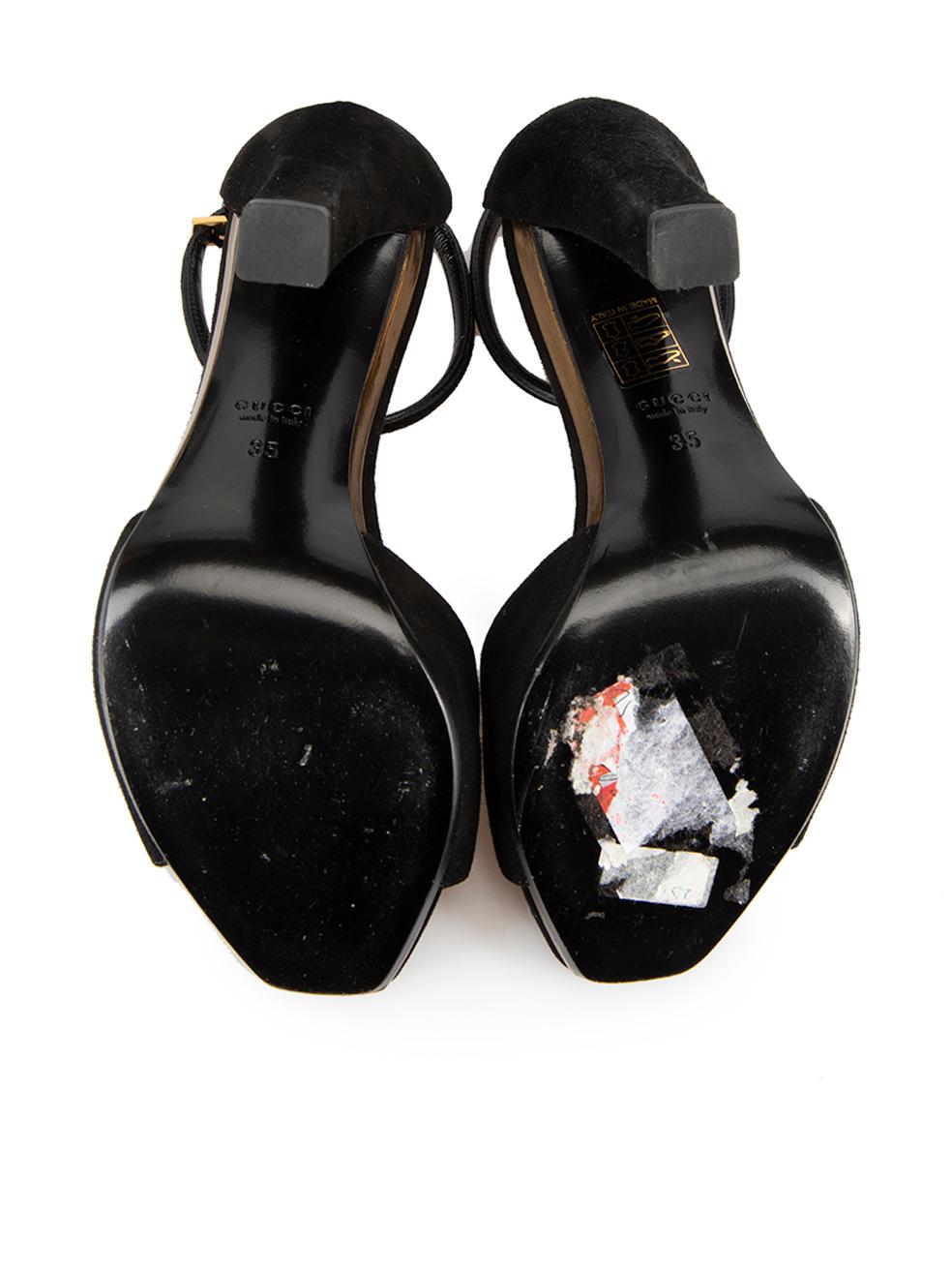 Women's Gucci Vintage Black Suede T-Strap Sandals Size IT 35