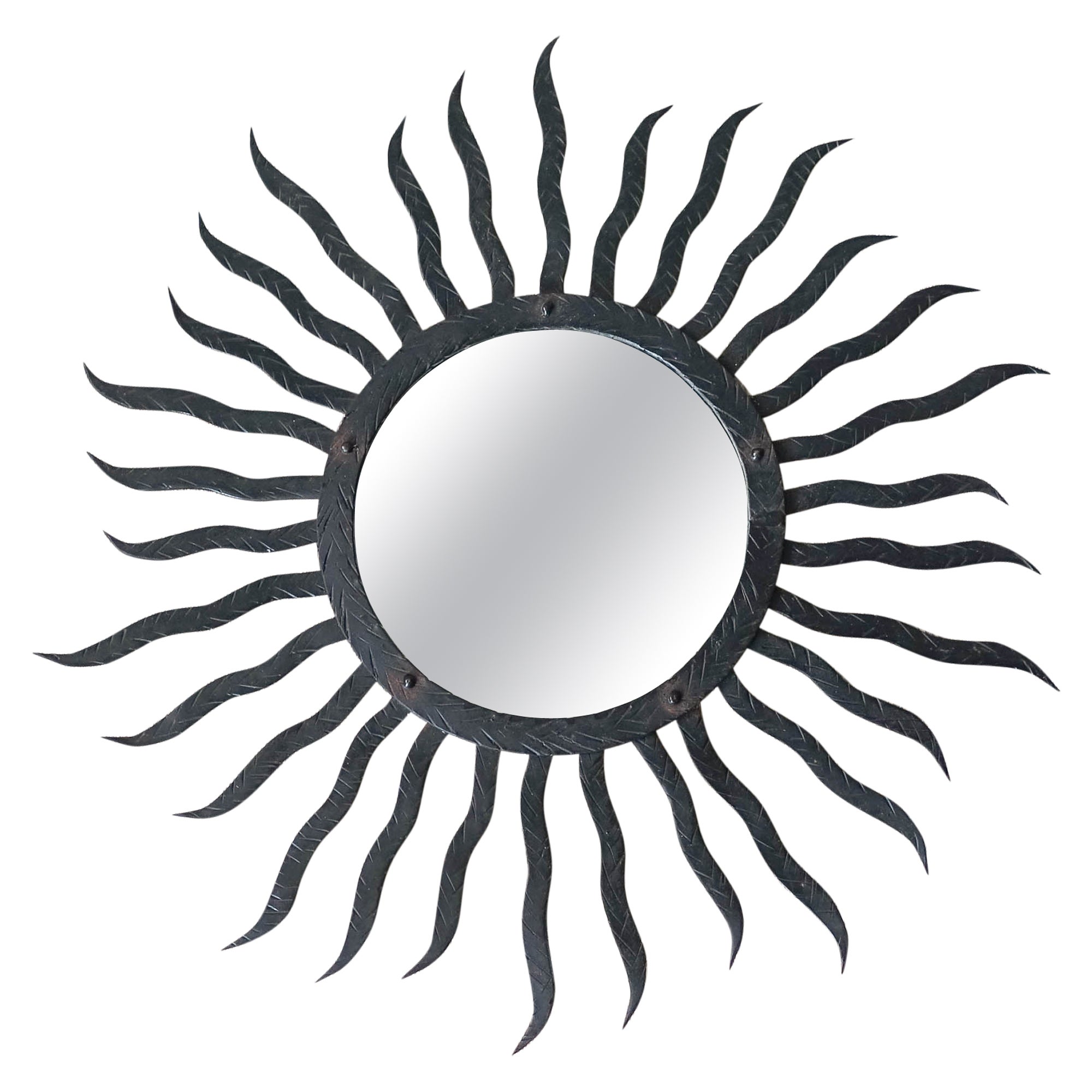 Miroir noir vintage Sunburst, années 1950 en vente