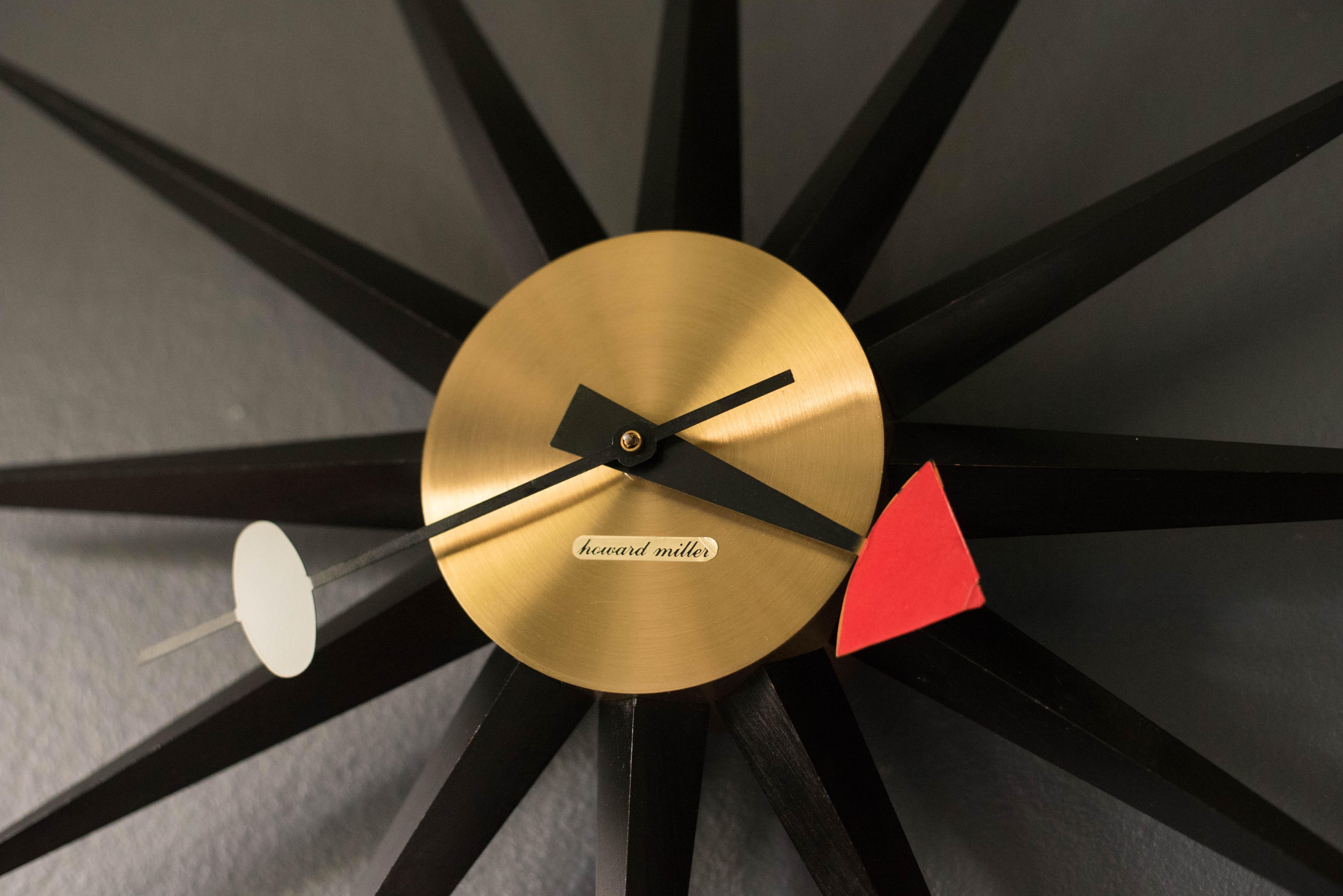 American Vintage Black Sunburst Wall Clock by George Nelson for Howard Miller For Sale