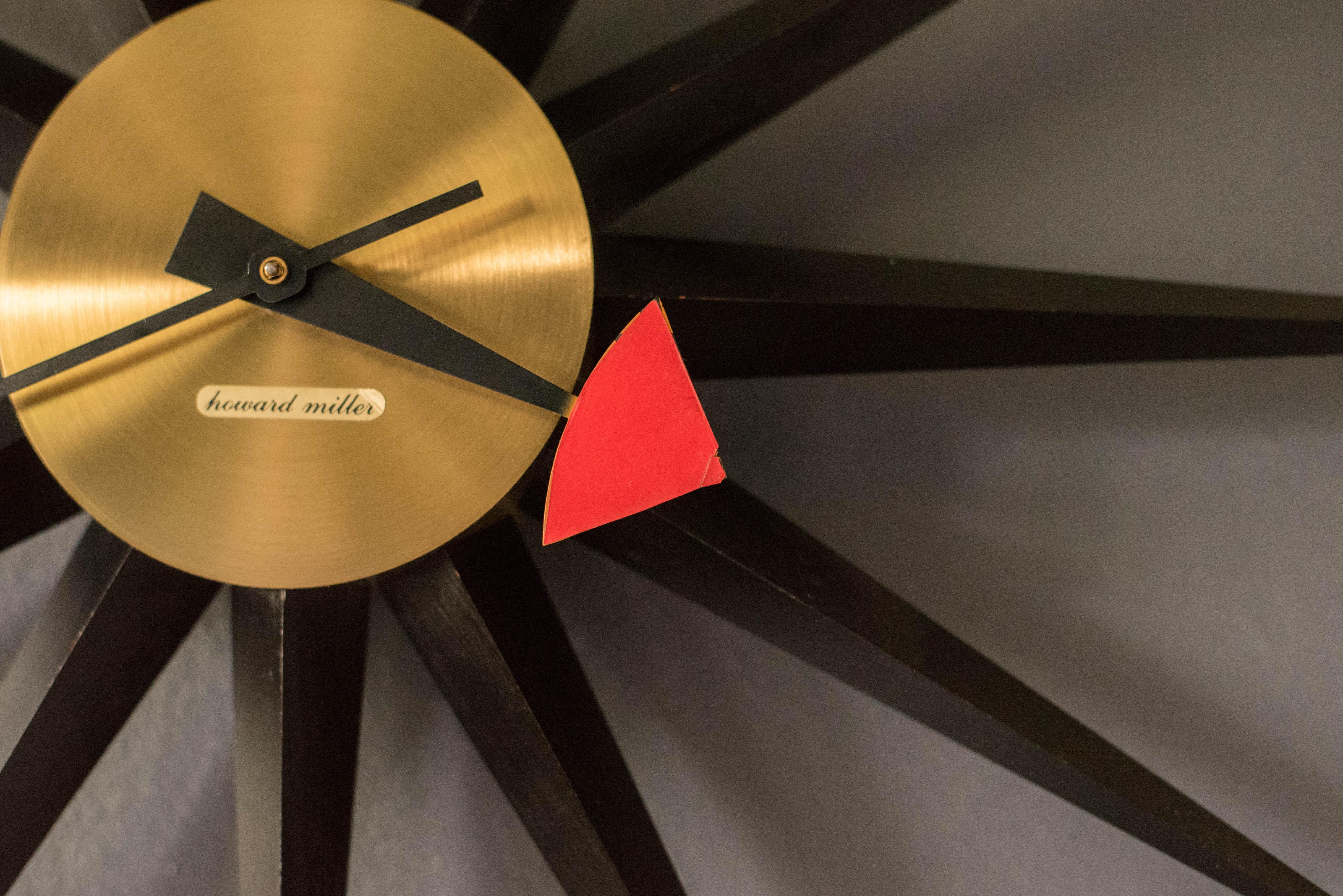 Mid-20th Century Vintage Black Sunburst Wall Clock by George Nelson for Howard Miller For Sale