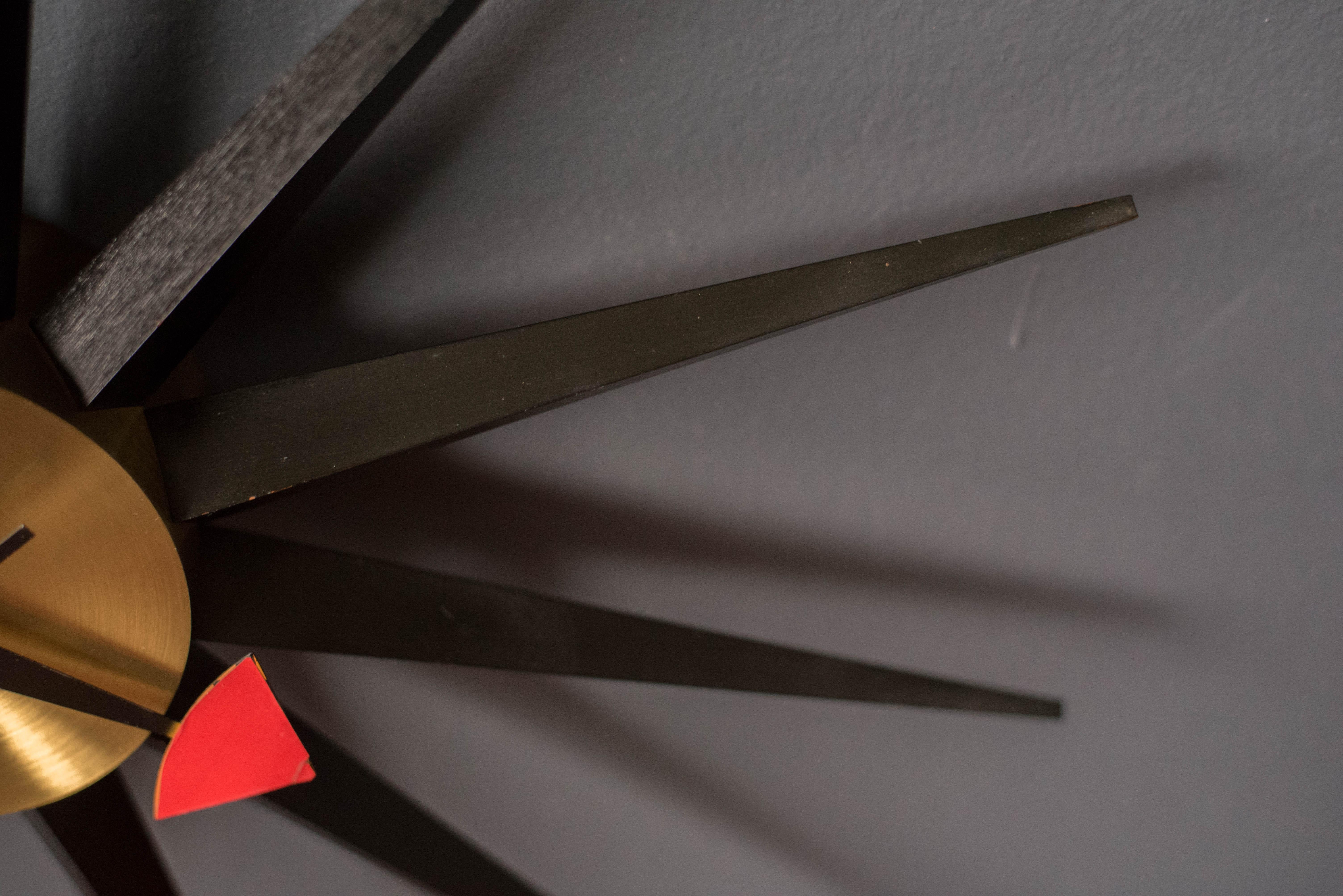 Vintage Black Sunburst Wall Clock by George Nelson for Howard Miller For Sale 2