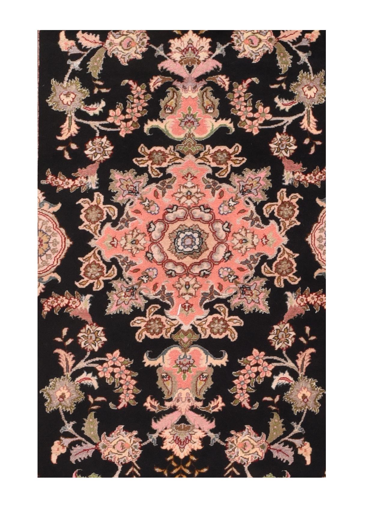 Vintage Black Tabriz Rug In Good Condition For Sale In New York, NY