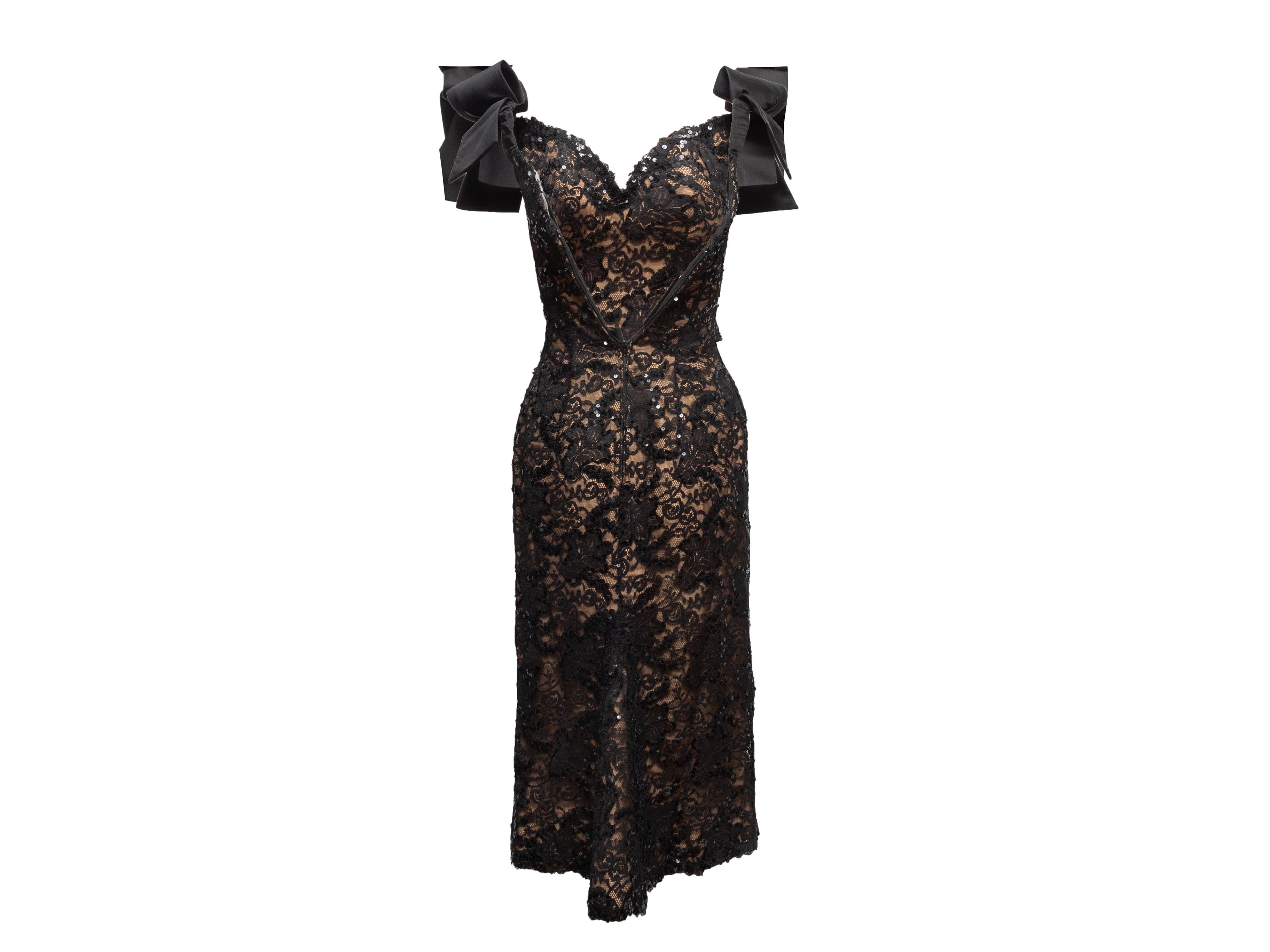 Nero Abito da sera vintage con paillettes e fiocco in pizzo Bob Mackie Couture in nero e marrone in vendita