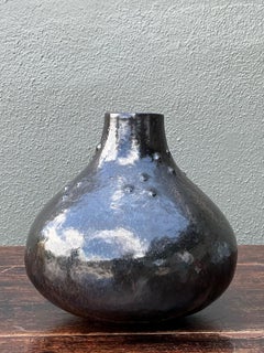 Vintage Black Textured Ceramic Vase