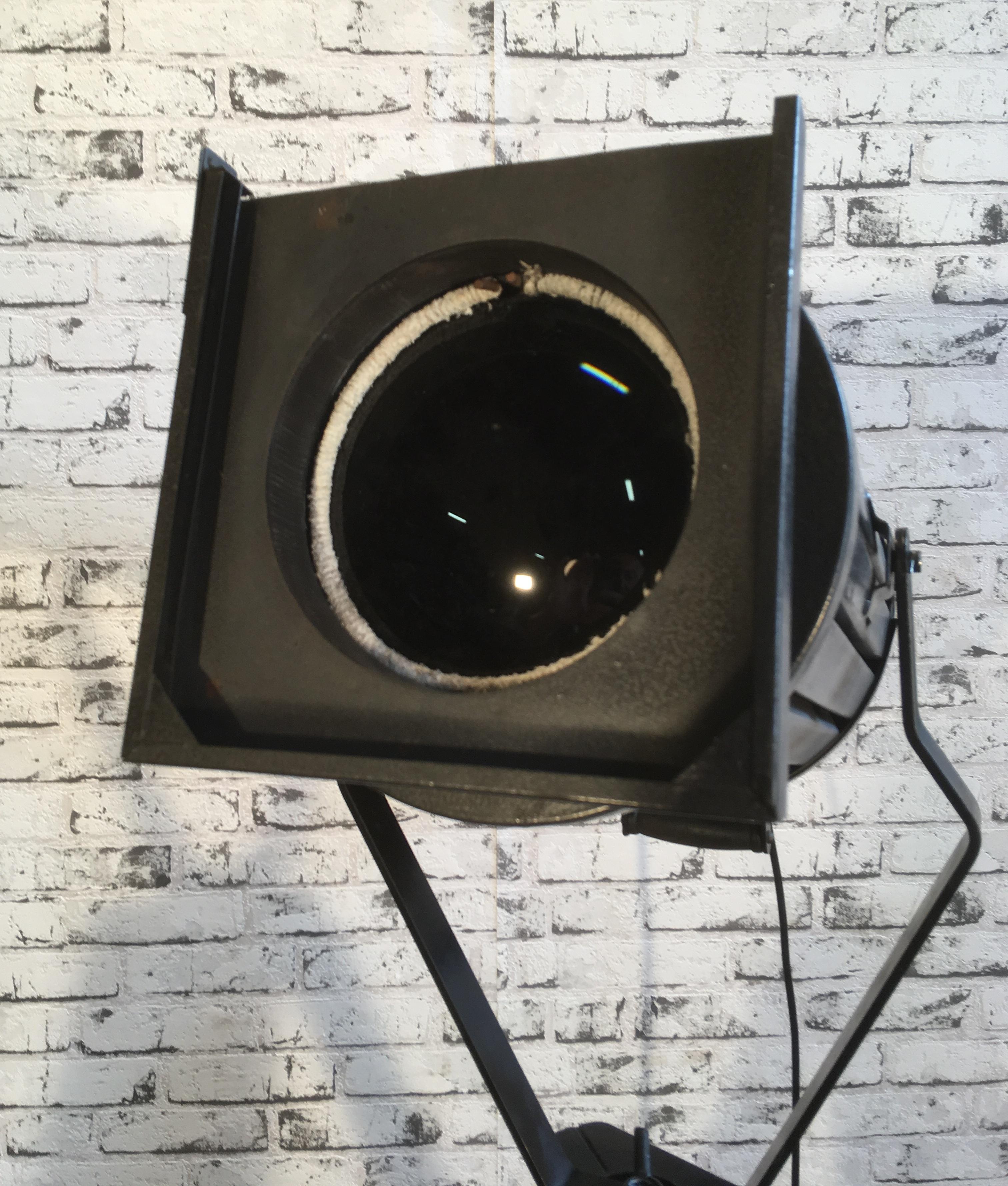 Iron Vintage Black Theater Tripod Lamp, 1960s For Sale
