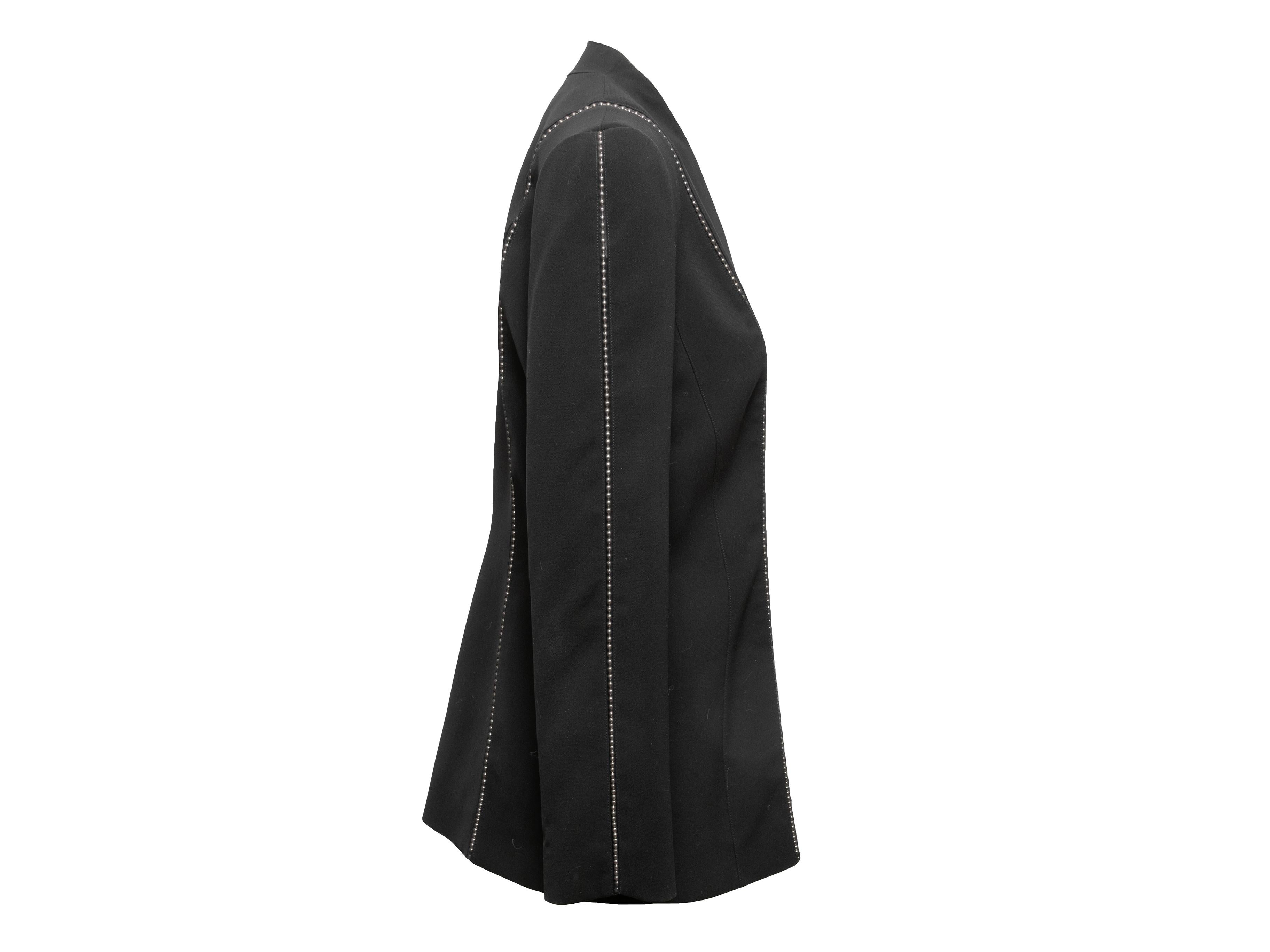 Vintage black silk blazer by Thierry Mugler. V-neck. Button closures at front. 38