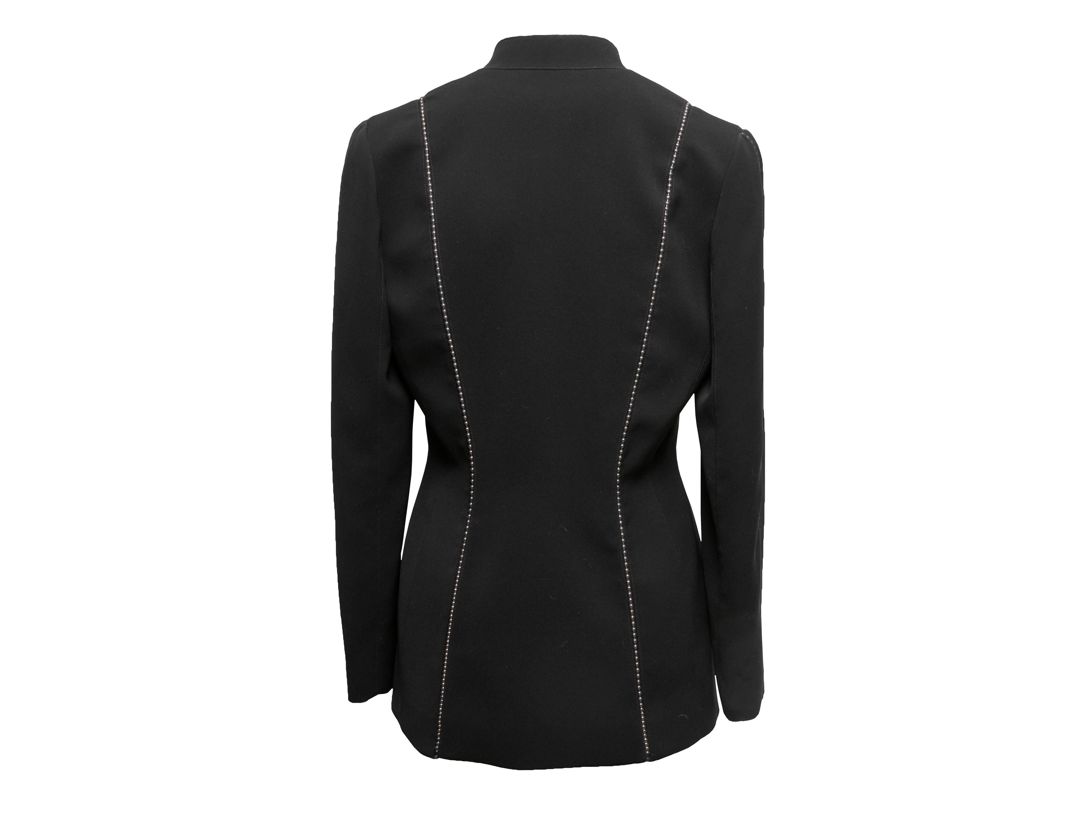 Vintage Black Thierry Mugler Rhinestone-Trimmed Silk Blazer Size FR 42 In Good Condition In New York, NY