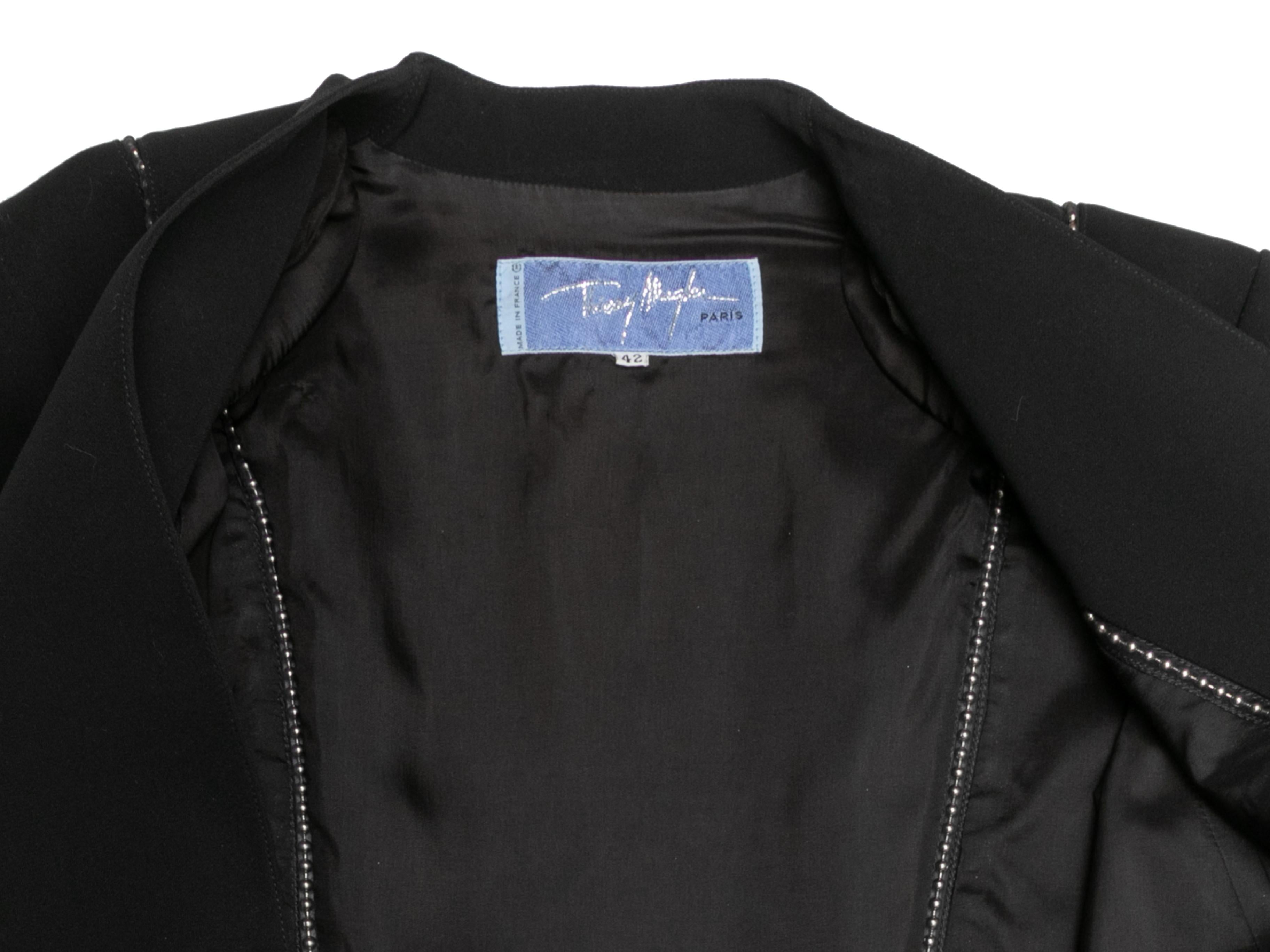 Women's Vintage Black Thierry Mugler Rhinestone-Trimmed Silk Blazer Size FR 42