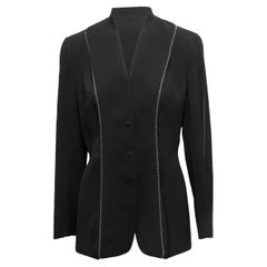 Vintage Black Thierry Mugler Rhinestone-Trimmed Silk Blazer Size FR 42