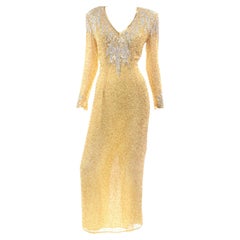 Vintage black Tie Gold Silk Beaded Long Evening Gown with Open Back