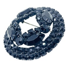 Vintage black tone rhinestone designer brooch
