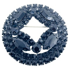 Vintage black tone rhinestone designer brooch