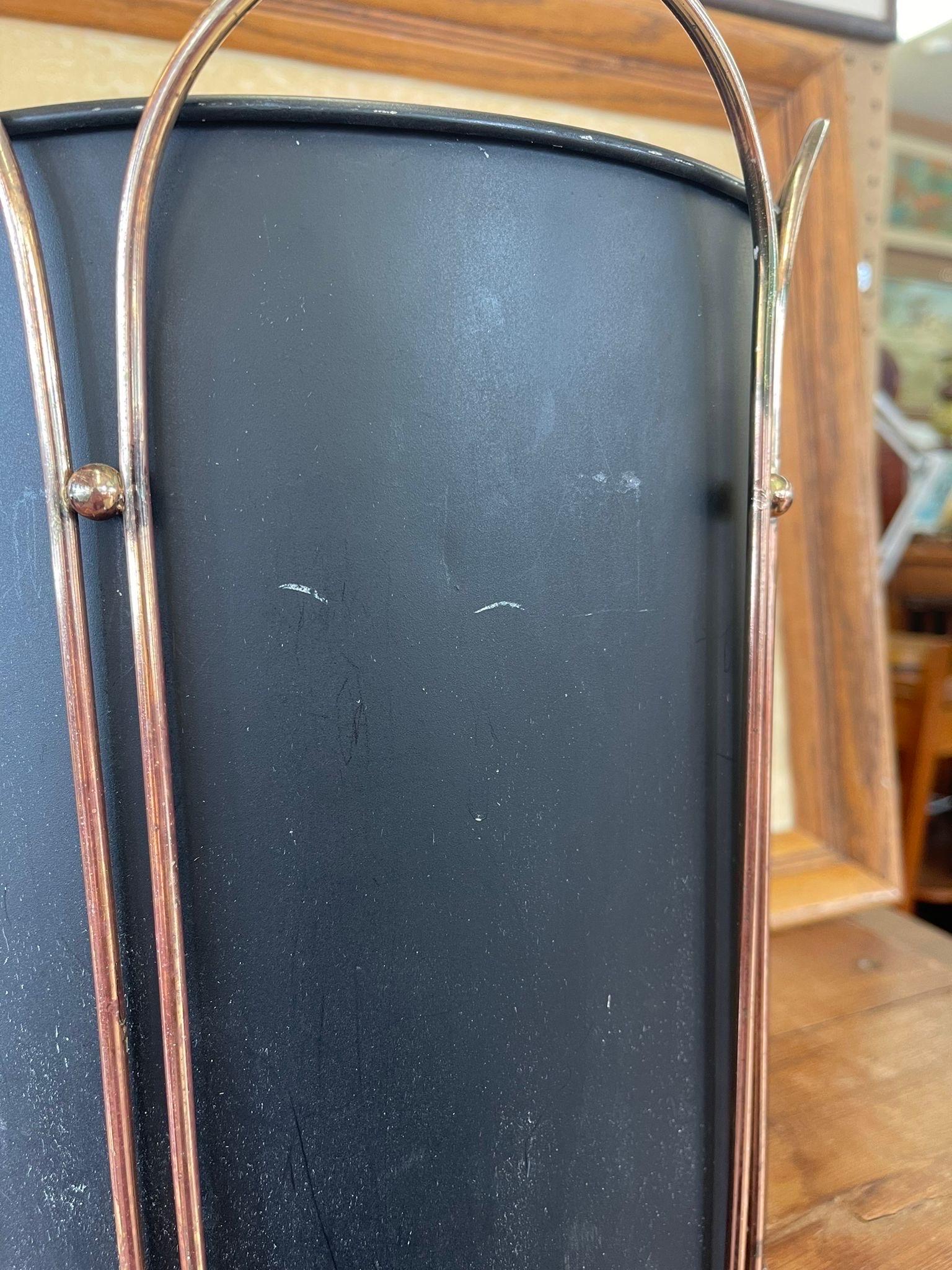 Vintage Black Trash Bin With Gold Toned Accents In Good Condition For Sale In Seattle, WA