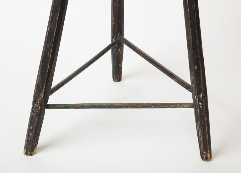 Vintage Black Tripod Stool with Rustic Wood Top In Good Condition For Sale In New York City, NY