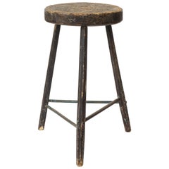 Vintage Black Tripod Stool with Rustic Wood Top