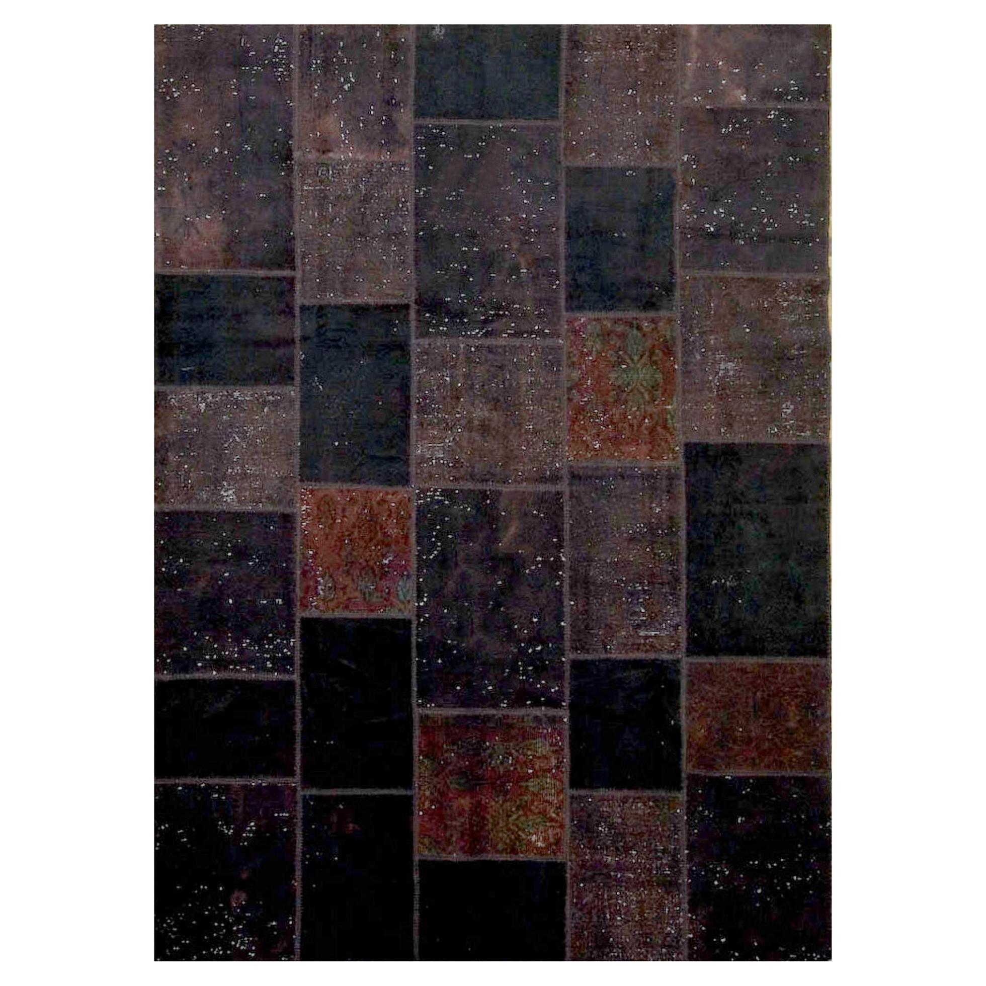 Tapis surdimensionné patchwork turc vintage noir 6'5 x 8'9 en vente