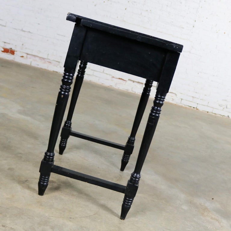 Vintage Black Turned Leg Drawered End Table with Matador and Bull Tile