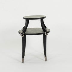 Vintage Black Two Tiered Leather Top Side Table
