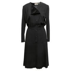 Schwarzes Vintage Valentino Boutique plissiertes langärmeliges Vintage-Kleid Größe US M