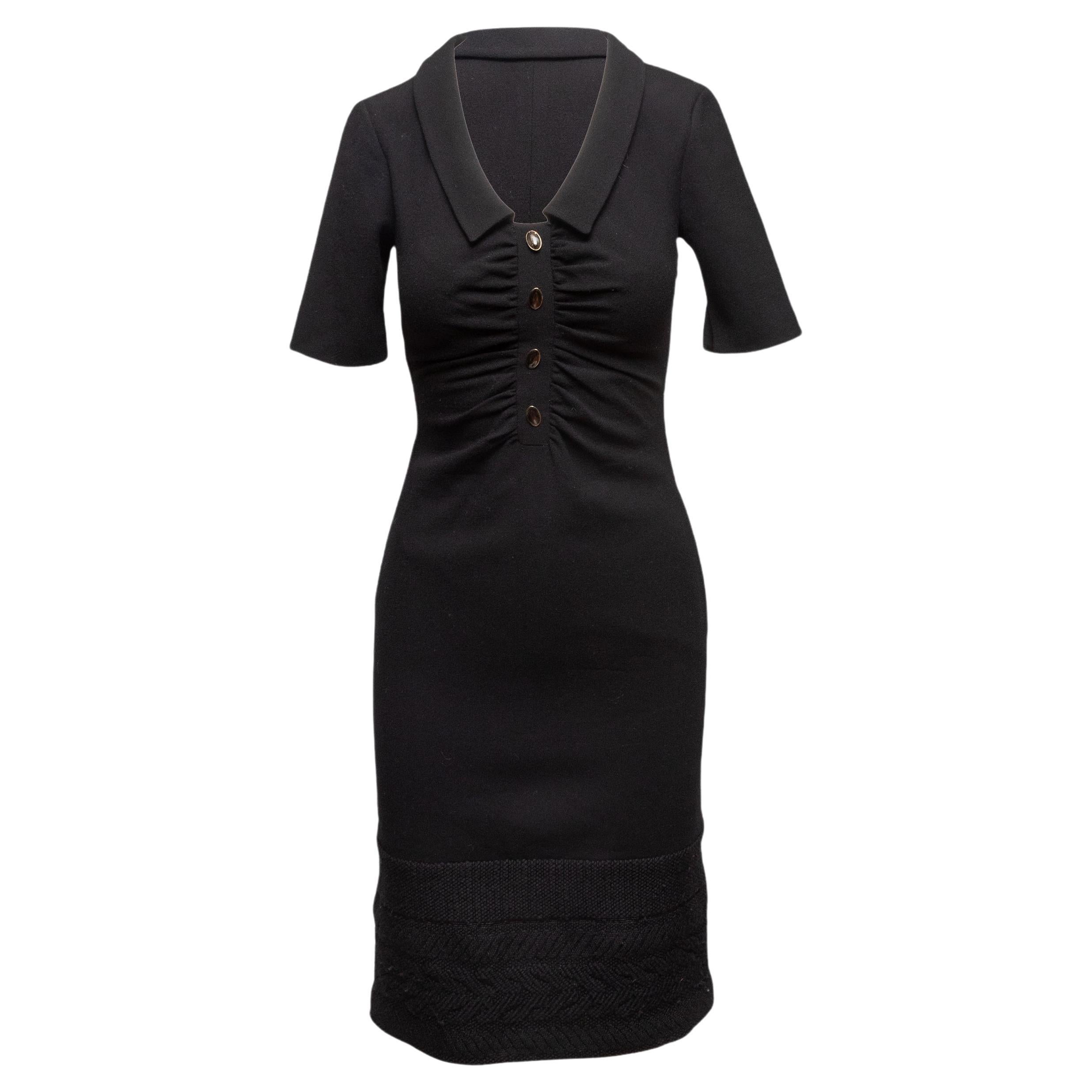 Vestido negro vintage Valentino de manga corta con cuello Talla US S