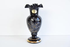 Schwarze Vintage-Vase, vergoldet, handgefertigt, Crystalex Nový Bor  1970's.