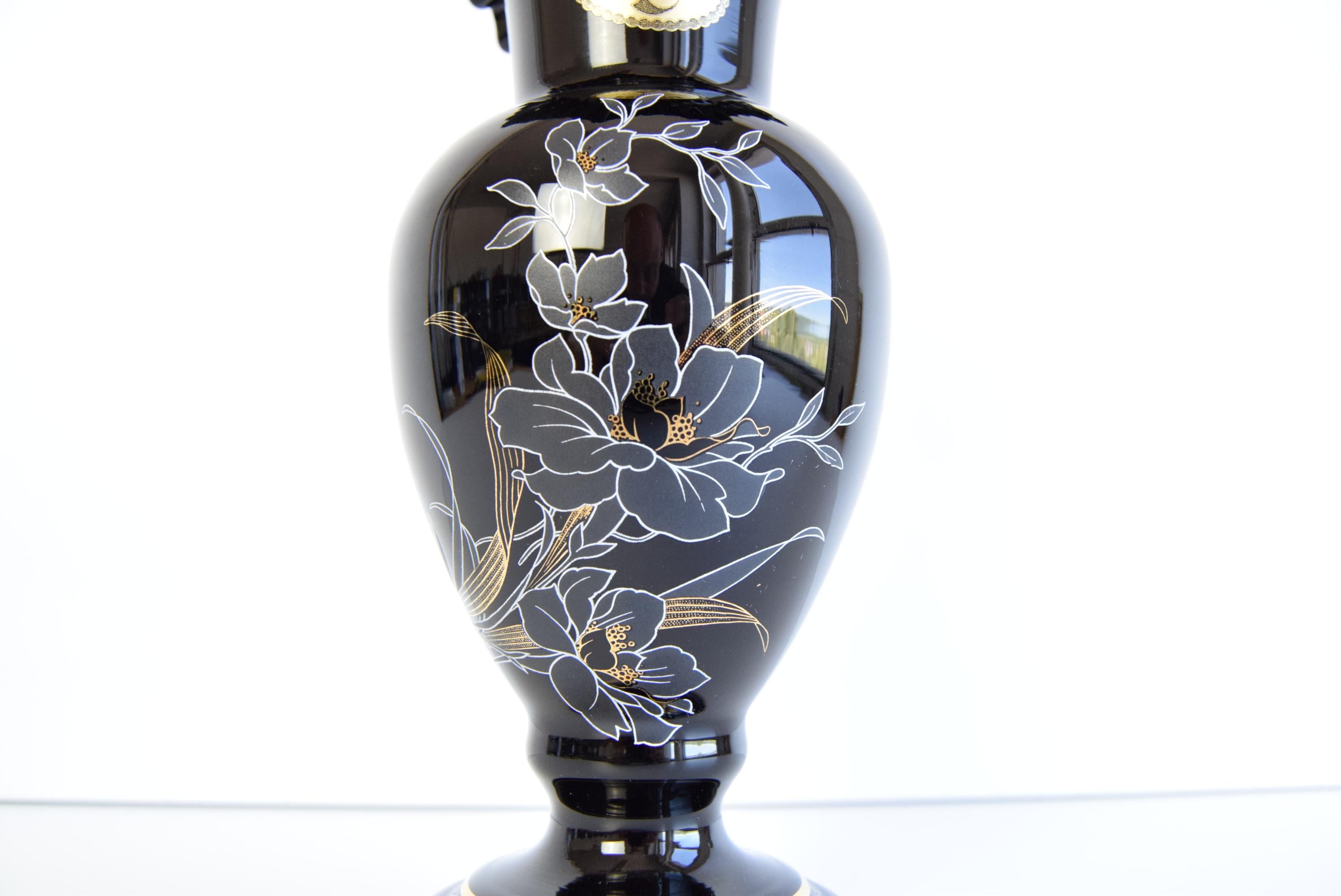 Late 20th Century Vintage Black Vase, gilded, Handmade, Crystalex Nový Bor  1970's. For Sale