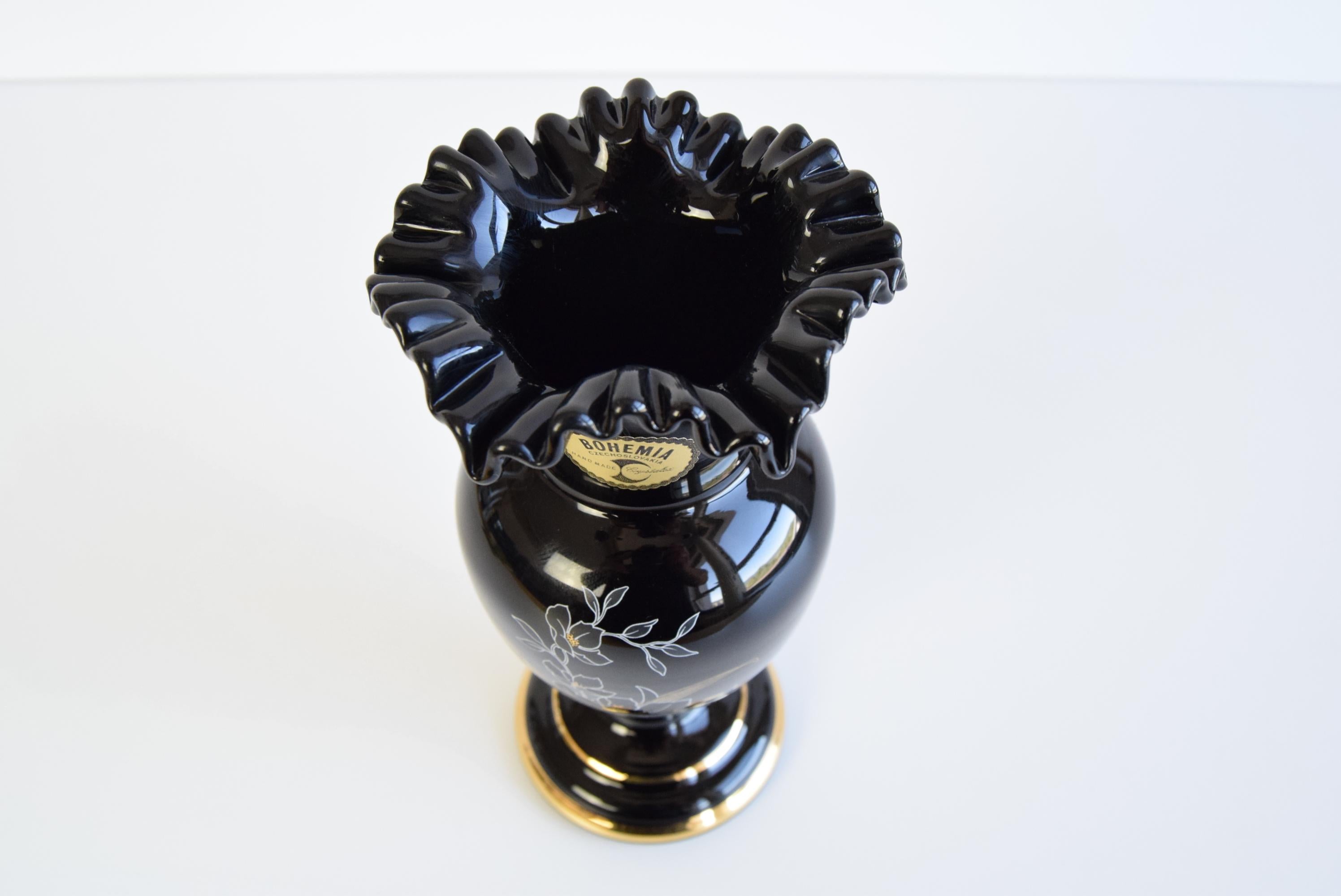 Vintage Black Vase, gilded, Handmade, Crystalex Nový Bor  1970's. For Sale 1