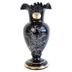 Vase noir vintage, doré, fait main, Crystalex Nový Bor  1970's.