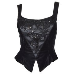 Vintage Black Velvet Bead-Embellished Corset Top