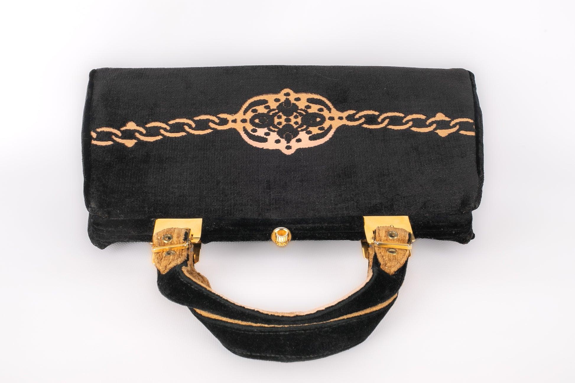 Women's Vintage Black Velvet Handbag For Sale