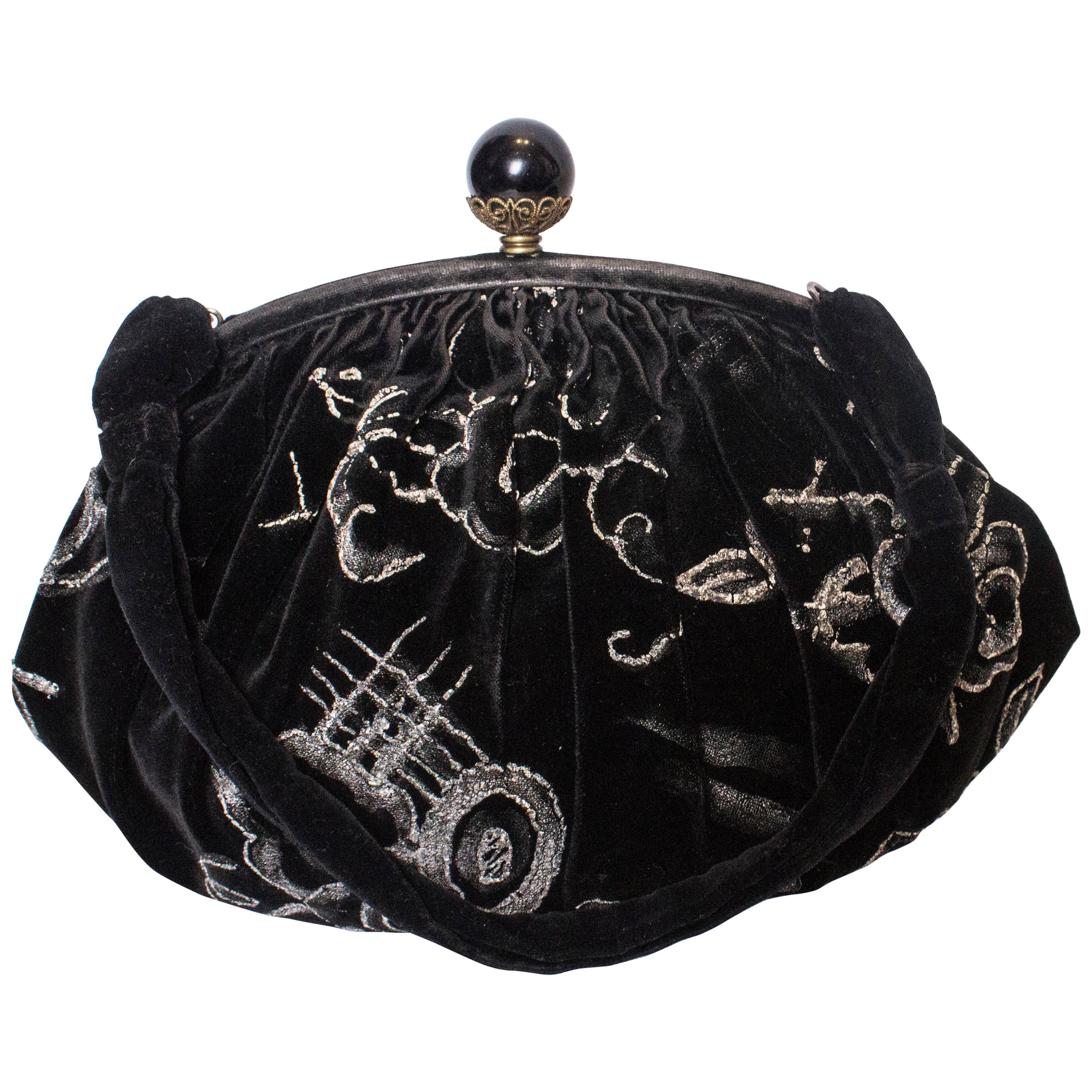 Schwarze Samthandtasche in Vintage