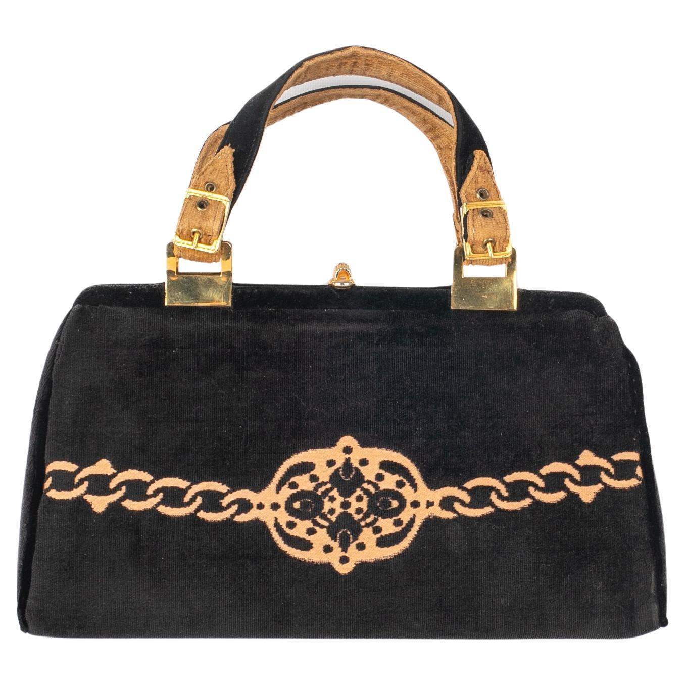 Vintage Black Velvet Handbag For Sale