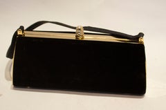 Vintage Black Velvet Handbag with Diamante Clasp