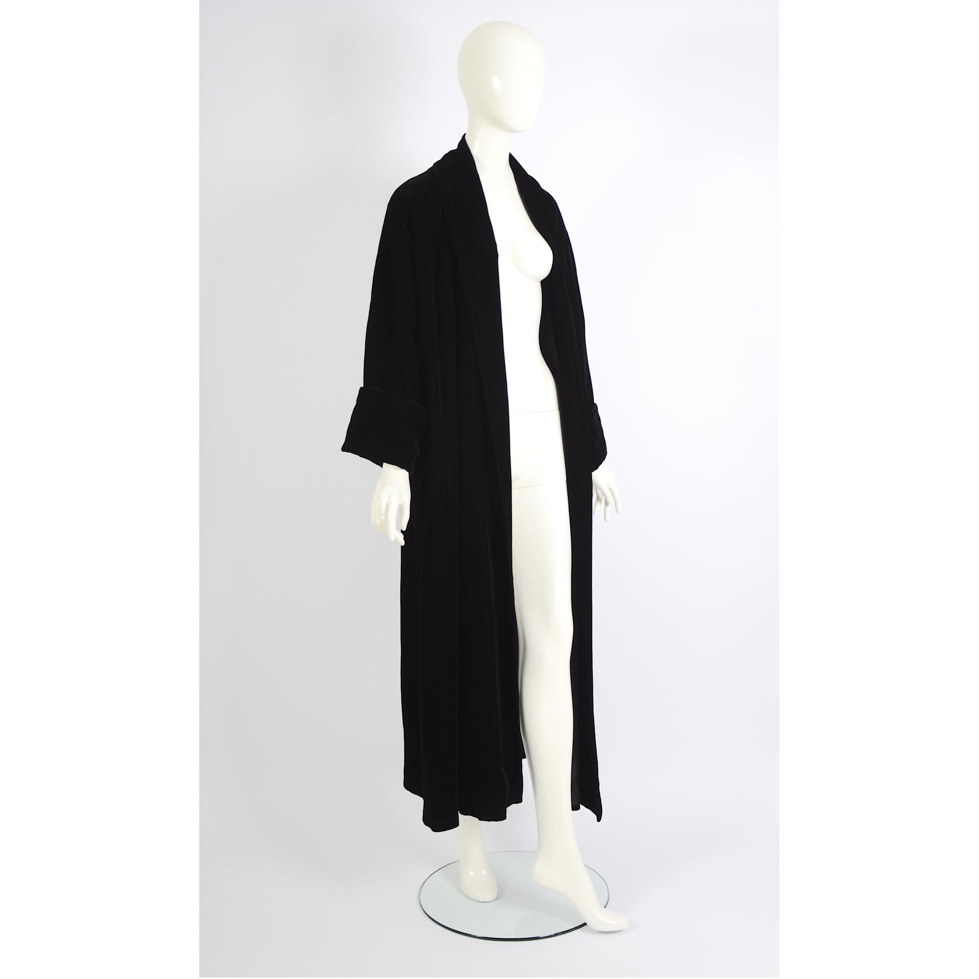 Women's or Men's Vintage Black Velvet Long Opera Style Coat by 90s Brand Anvers For Sale