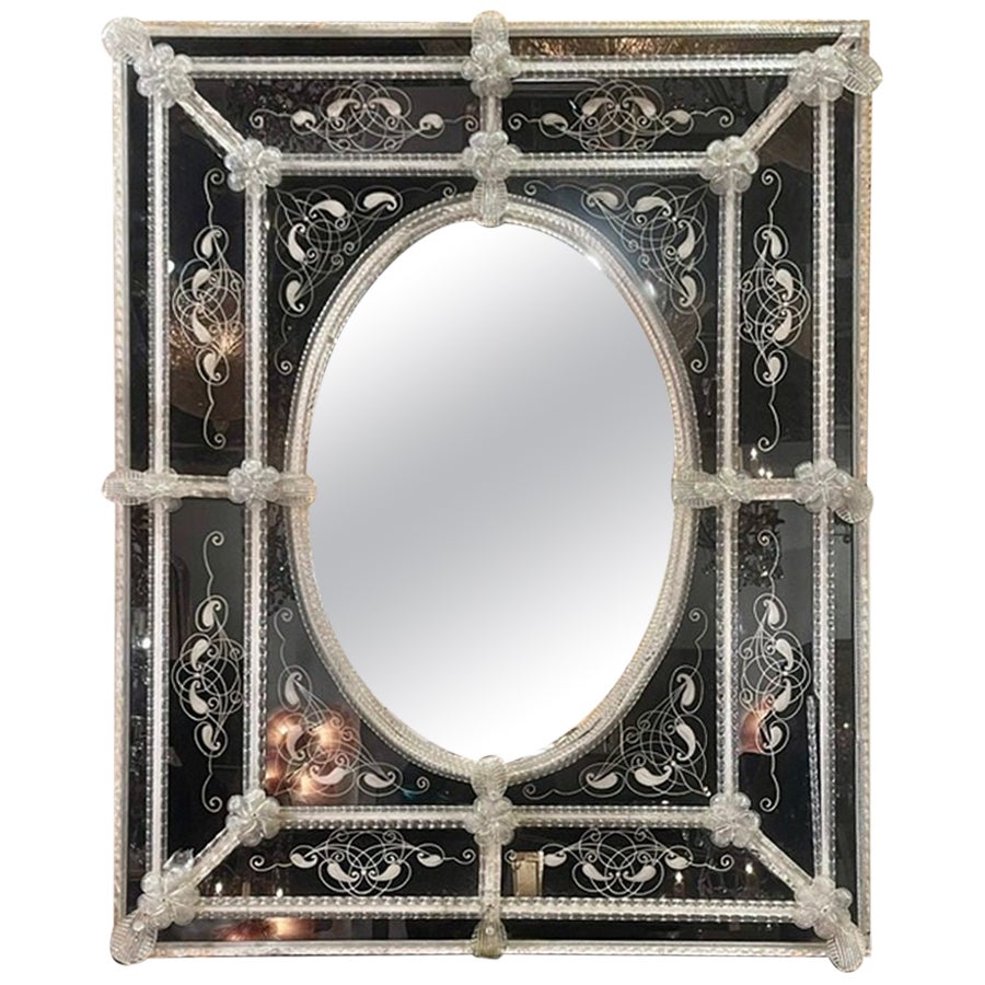 Vintage Black Venetian Etched Mirror