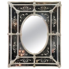 Vintage Black Venetian Etched Mirror