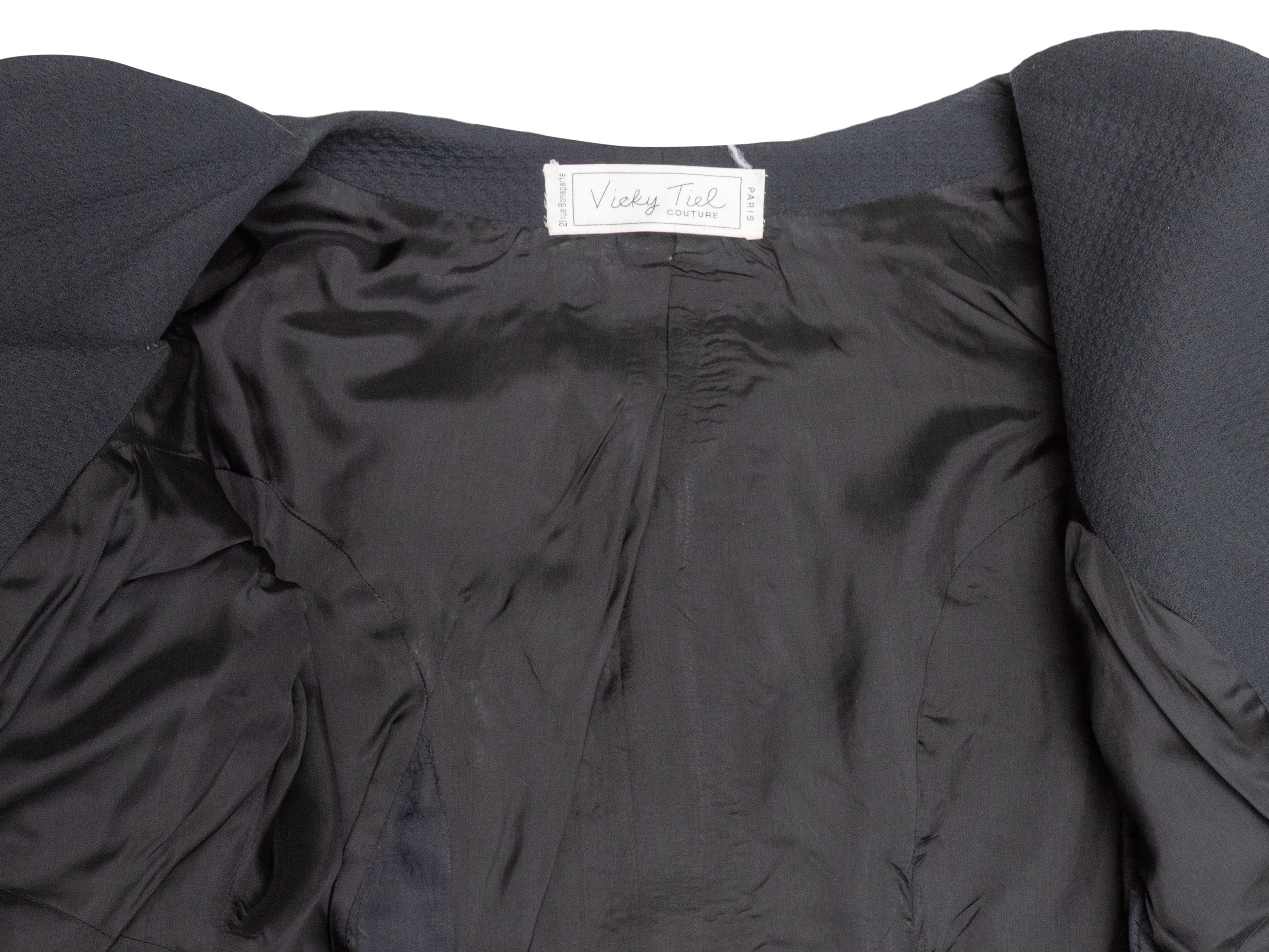 Vintage Schwarz Vicky Tiel Kurzarm Button-Up Top Größe US M im Angebot 1