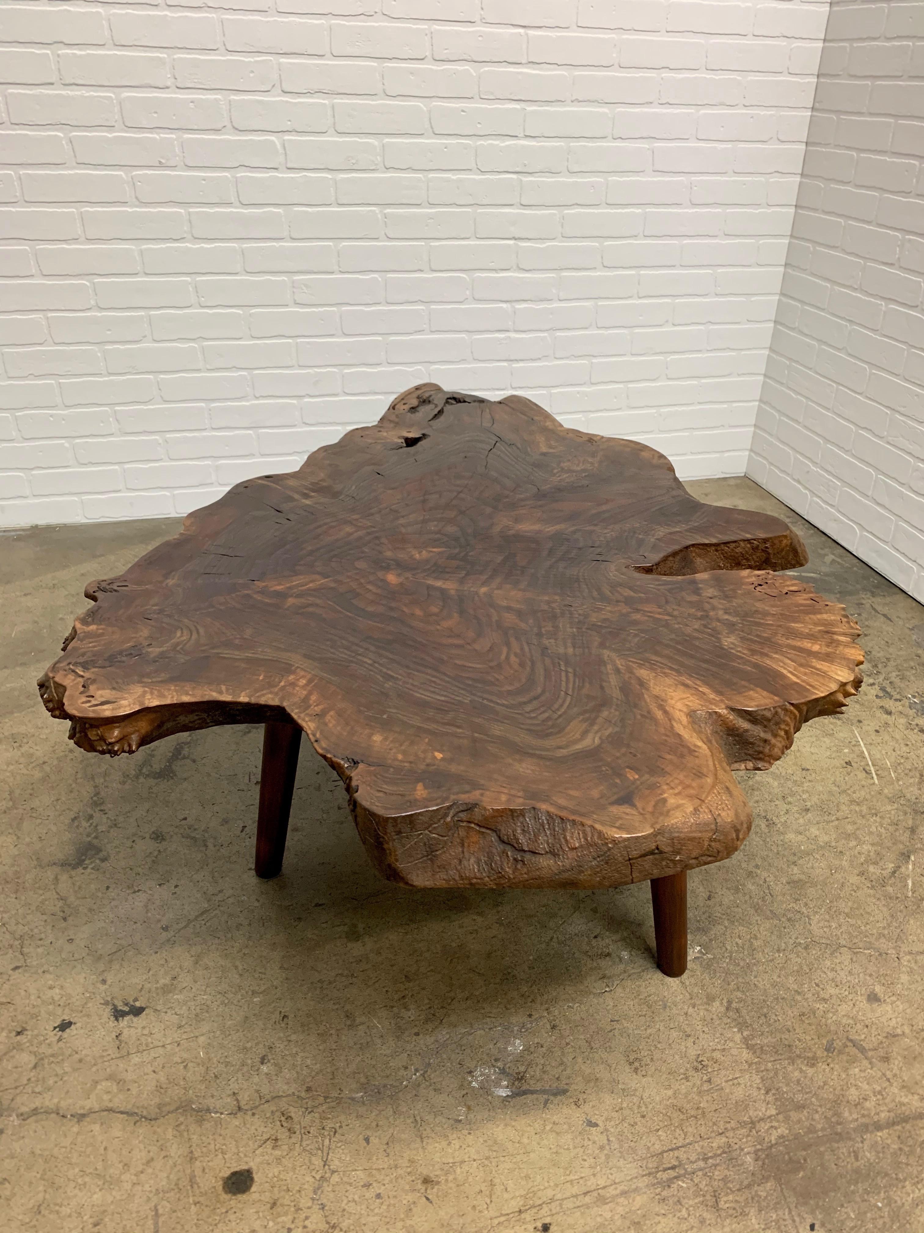 Vintage Black Walnut Live Edge Coffee Table In Good Condition In Denton, TX