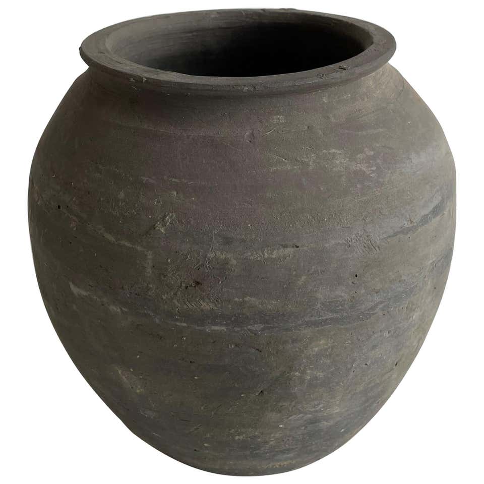 Vintage Black Weathered Clay Pottery Vase at 1stDibs