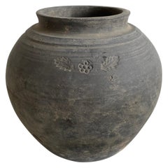 Vintage Black Weathered Clay Pottery Vase