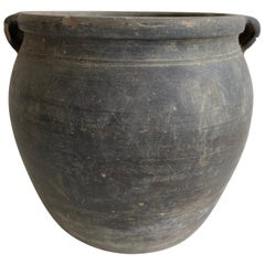 Vintage Black Weathered Clay Pottery Vase