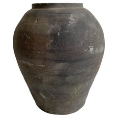 Vintage Black Weathered Clay Pottery Vase