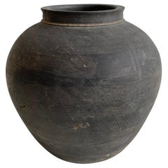 Vintage Black Weathered Clay Pottery Vase