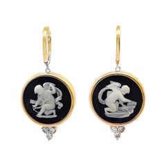 Vintage Wedgwood Cherub Tropfen Ohrringe in New 14K Gelbgold Diamant Fassung