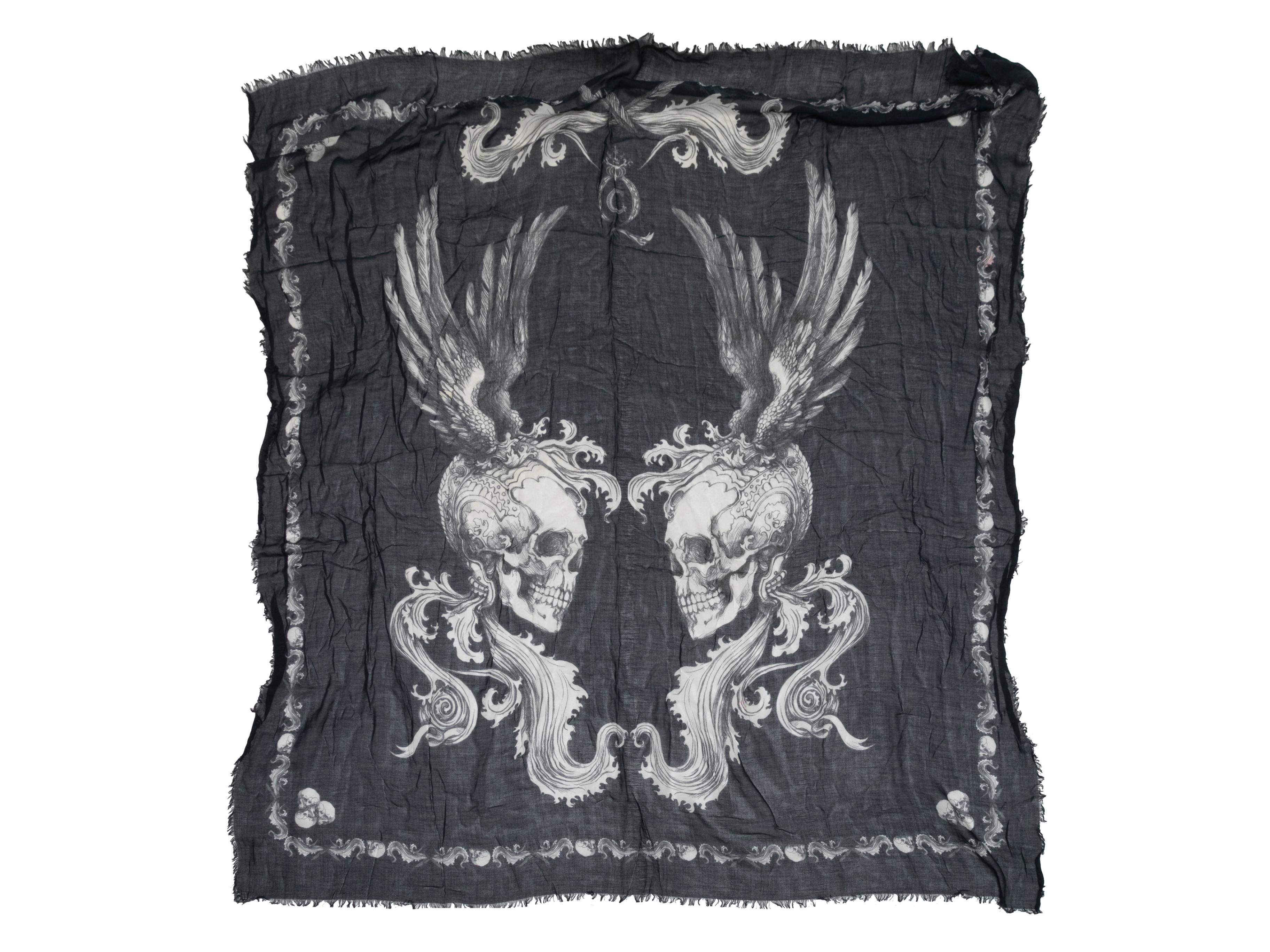 Vintage Black & White Alexander McQueen Skull Print Scarf In Good Condition For Sale In New York, NY